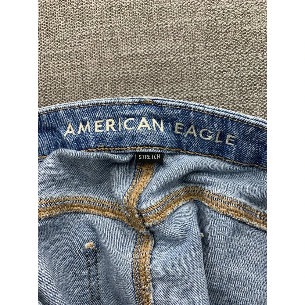 American Eagle Outfitters Curvy Mom Jeans Women 16 Blue Denim Stretch Distressed